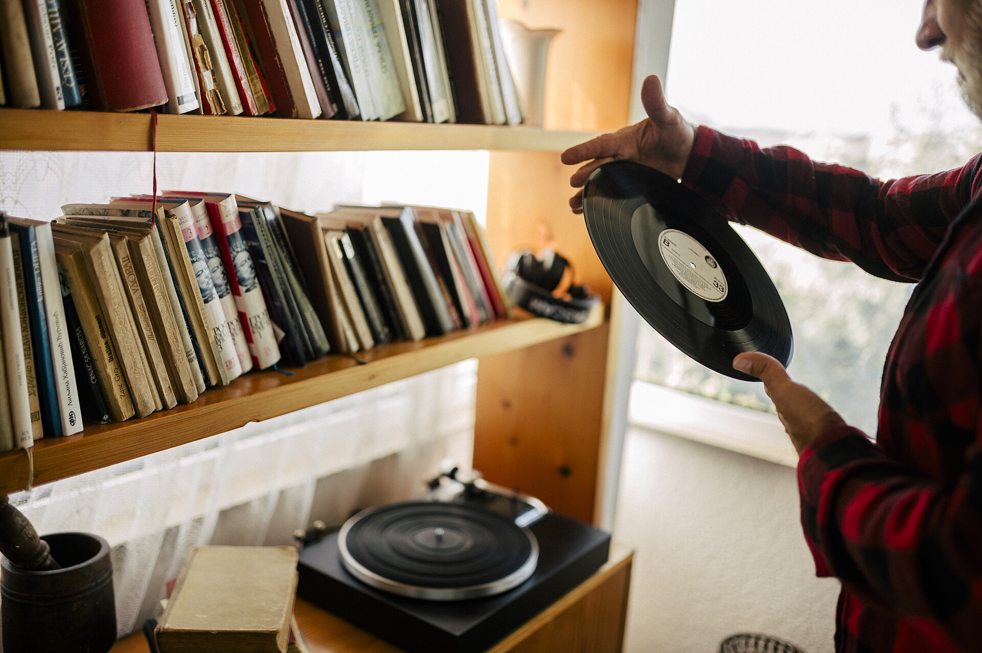 vinyl records shelf